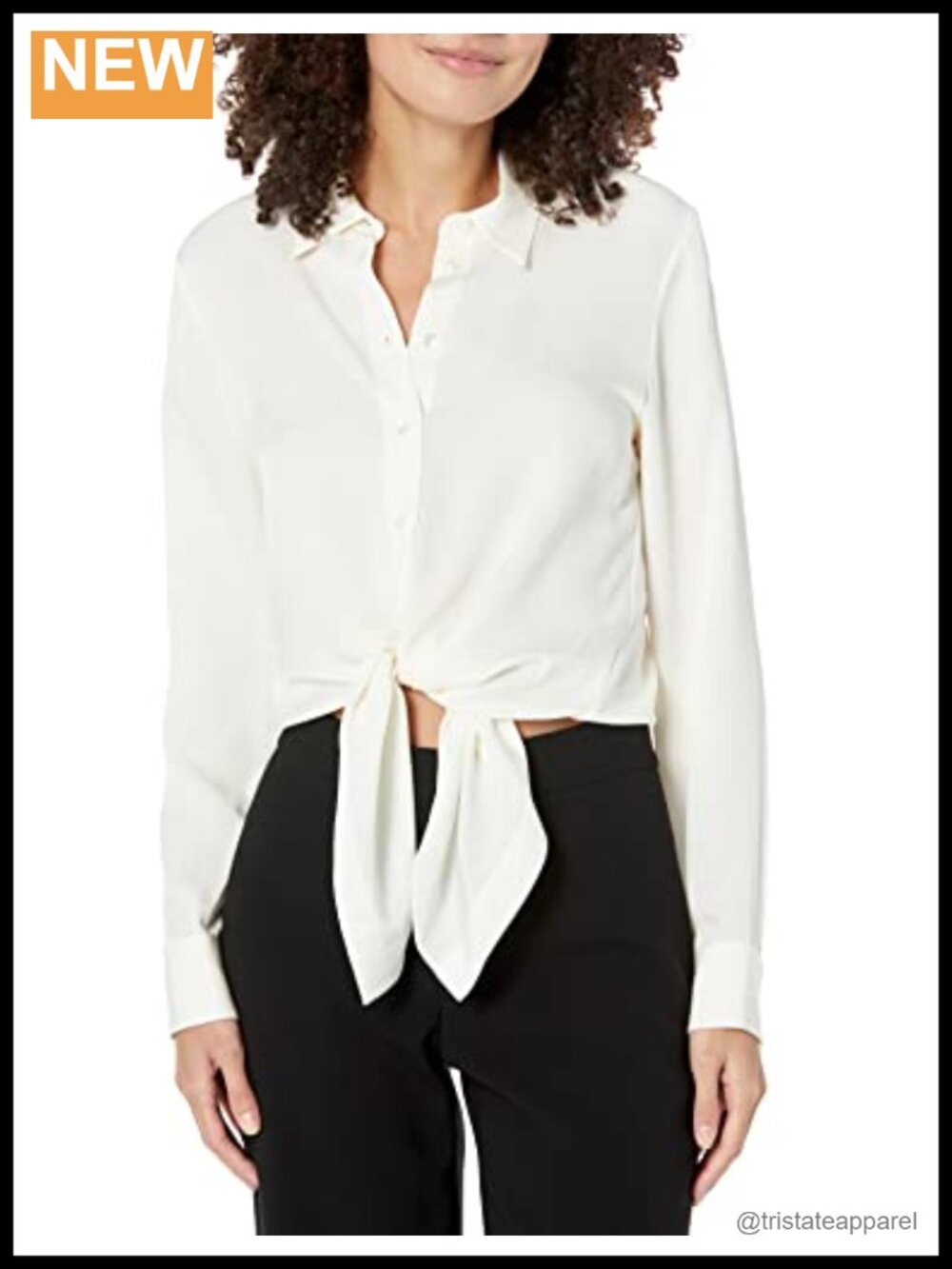 Tie-Waist Blouse Long Sleeve Button Down Collared Neck Ivory